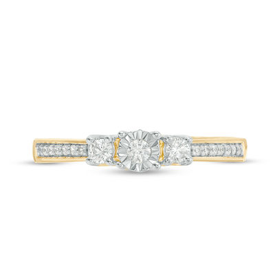 Engravable 1/4 CT. T.W. Diamond Three Stone Promise Ring in 10K White, Yellow or Rose Gold (1 Line)