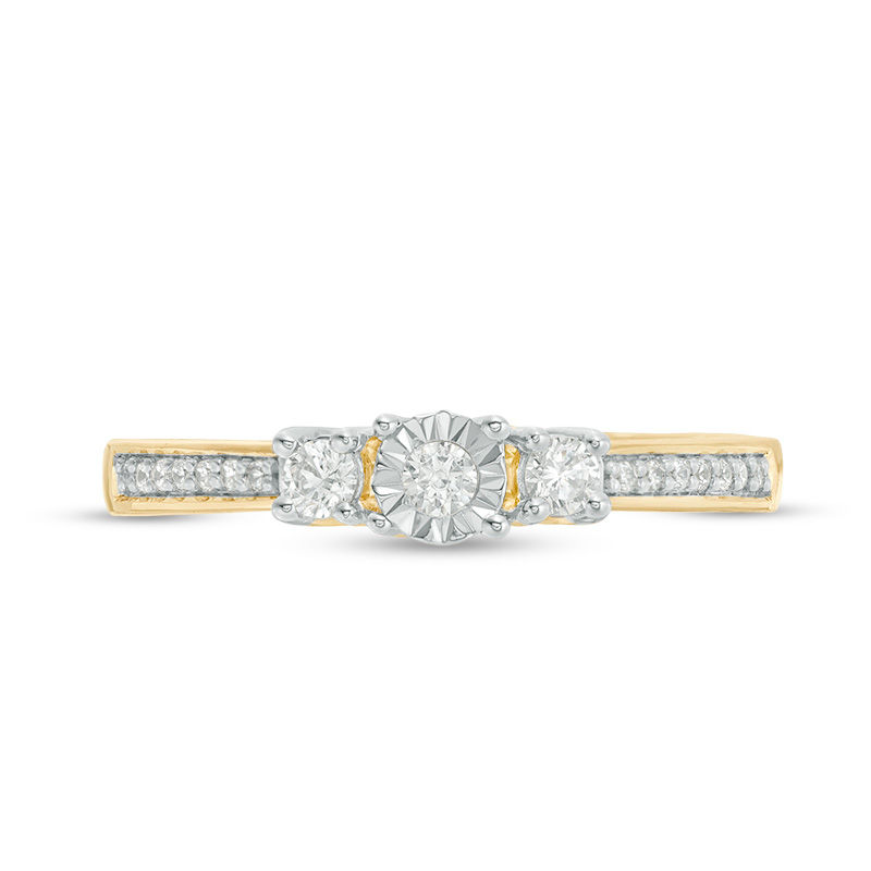 Engravable 1/4 CT. T.W. Diamond Three Stone Promise Ring in 10K White,  Yellow or Rose Gold (1 Line)