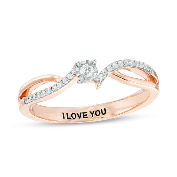 Engravable 1/10 CT. T.W. Diamond Bypass Split Shank Promise Ring in 10K White, Yellow or Rose Gold (1 Line)