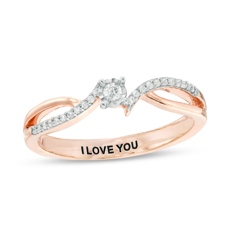 Main Image 1 of Engravable 1/10 CT. T.W. Diamond Bypass Split Shank Promise Ring in 10K White, Yellow or Rose Gold (1 Line)