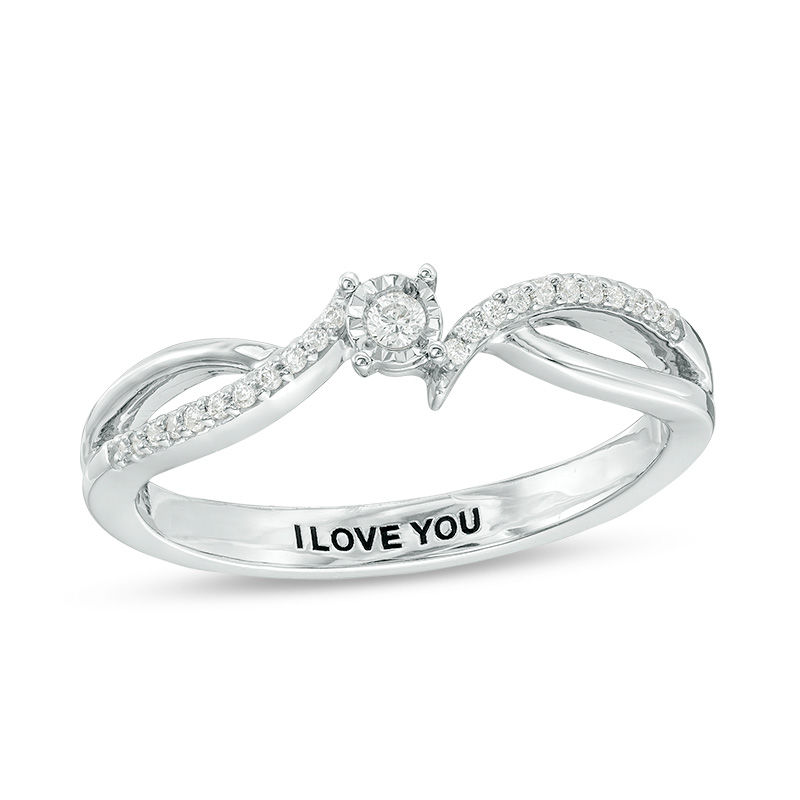 Engravable 1/10 CT. T.W. Diamond Bypass Split Shank Promise Ring in Sterling Silver (1 Line)