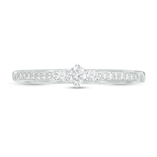 Engravable 1/8 CT. T.W. Diamond Three Stone Promise Ring in Sterling Silver (1 Line)