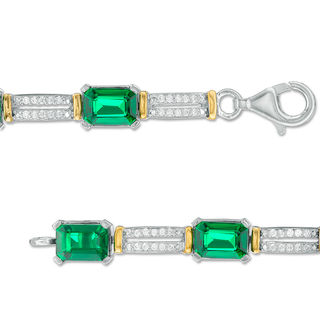 Emerald-Cut Lab-Created Emerald and 0.45 CT. T.W. Diamond Double Row Bracelet in Sterling Silver and 10K Gold - 7.5"