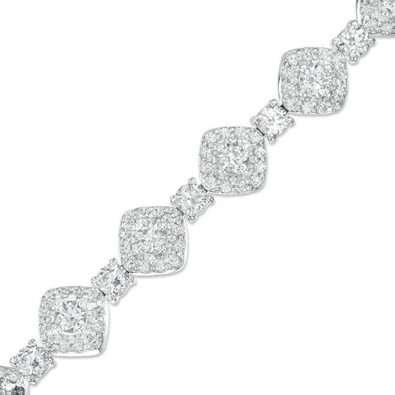 3.0mm Lab-Created White Sapphire Square Framed Link Bracelet in Sterling Silver - 7.25"