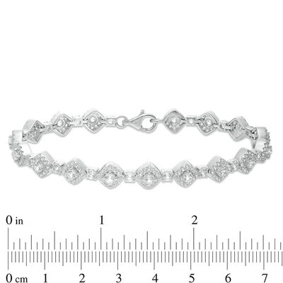 3.0mm Lab-Created White Sapphire Square Framed Link Bracelet in Sterling Silver - 7.25"