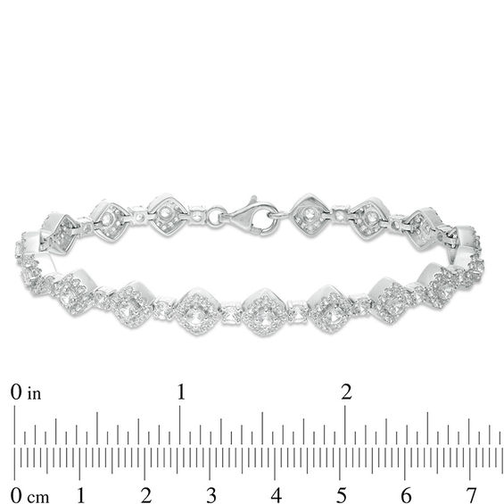 3.0mm Lab-Created White Sapphire Square Framed Link Bracelet in Sterling Silver - 7.25"