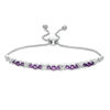 Thumbnail Image 0 of Amethyst and 0.066 CT. T.W. Diamond Three Stone "X" Bolo Bracelet in Sterling Silver - 9.5"