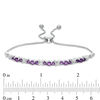 Thumbnail Image 1 of Amethyst and 0.066 CT. T.W. Diamond Three Stone "X" Bolo Bracelet in Sterling Silver - 9.5"