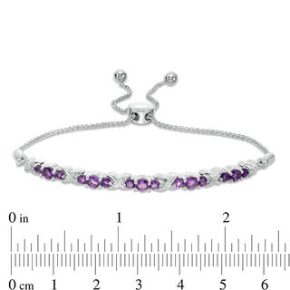 Amethyst and 0.066 CT. T.W. Diamond Three Stone "X" Bolo Bracelet in Sterling Silver - 9.5"