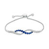 Thumbnail Image 0 of Lab-Created Blue and White Sapphire Infinity Bolo Bracelet in Sterling Silver - 9.5"