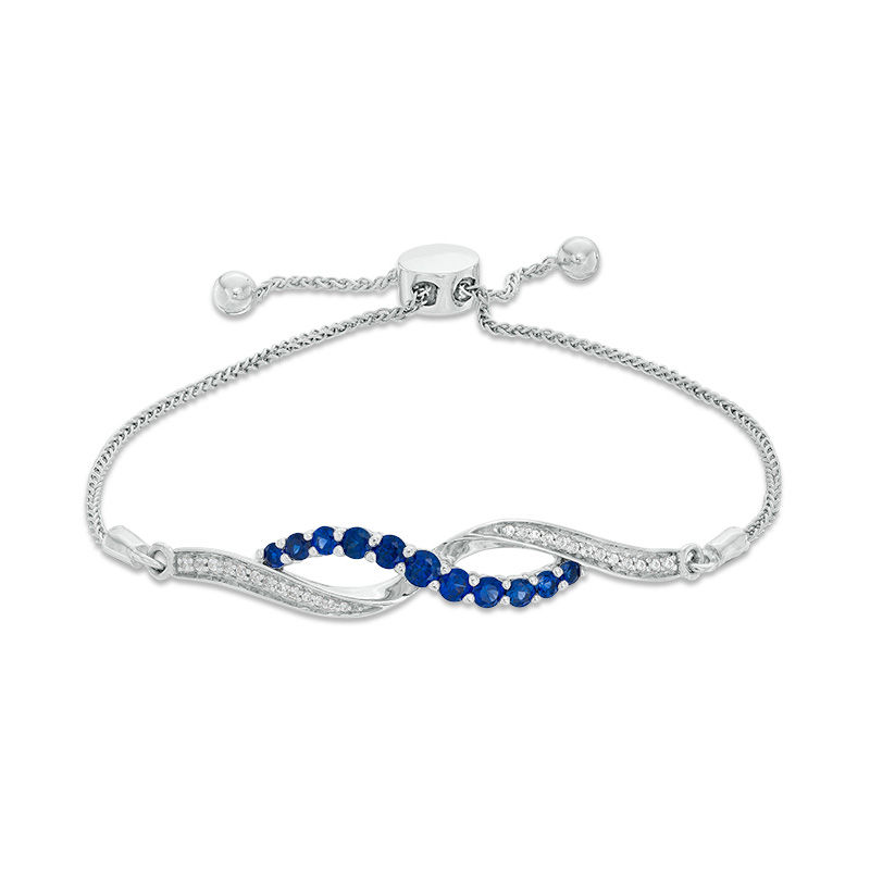 Lab-Created Blue and White Sapphire Infinity Bolo Bracelet in Sterling Silver - 9.5"|Peoples Jewellers