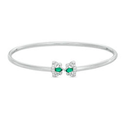 Marquise Lab-Created Emerald and White Sapphire Flex Bangle in Sterling Silver