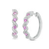 Thumbnail Image 1 of Lab-Created Pink Sapphire and 0.119 CT. T.W. Diamond Cascading Hoop Earrings in Sterling Silver