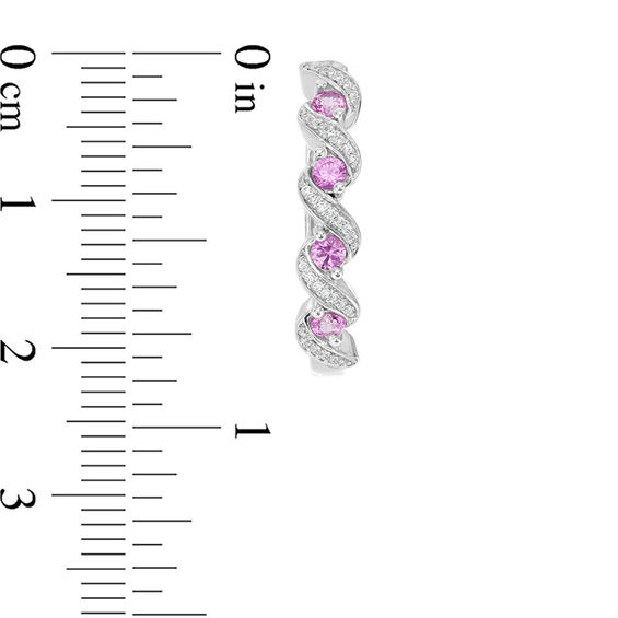 Lab-Created Pink Sapphire and 0.119 CT. T.W. Diamond Cascading Hoop Earrings in Sterling Silver