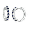 Thumbnail Image 0 of Lab-Created Blue and White Sapphire Alternating Hoop Earrings in Sterling Silver