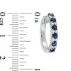 Thumbnail Image 2 of Lab-Created Blue and White Sapphire Alternating Hoop Earrings in Sterling Silver