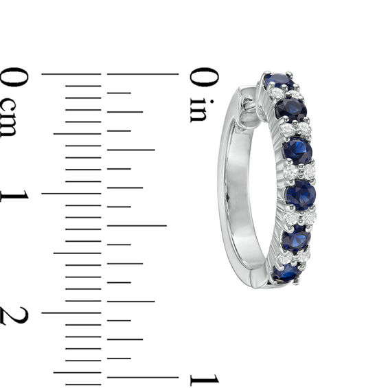 Lab-Created Blue and White Sapphire Alternating Hoop Earrings in Sterling Silver