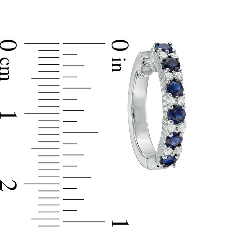 Lab-Created Blue and White Sapphire Alternating Hoop Earrings in Sterling Silver|Peoples Jewellers