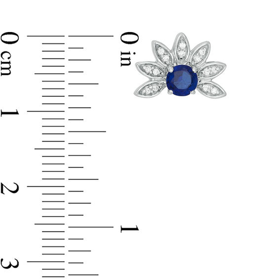 4.0mm Lab-Created Blue Sapphire and 0.086 CT. T.W. Diamond Flower Petals Stud Earrings in Sterling Silver