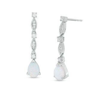 Pear-Shaped Lab-Created Opal and 0.18 CT. T.W. Diamond Drop Earrings in Sterling Silver