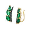Thumbnail Image 0 of Marquise Lab-Created Emerald and 0.115 CT. T.W. Black Diamond Leaf Branch Crawler Earrings in 10K Gold