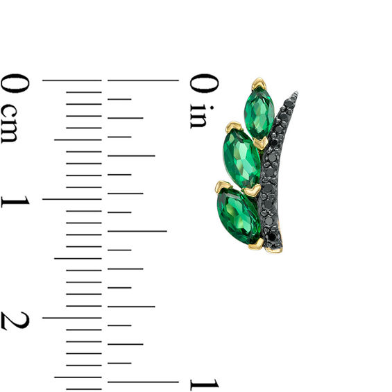 Marquise Lab-Created Emerald and 0.115 CT. T.W. Black Diamond Leaf Branch Crawler Earrings in 10K Gold