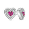 Thumbnail Image 0 of 4.0mm Heart-Shaped Lab-Created Ruby and White Sapphire Double Frame Stud Earrings in Sterling Silver