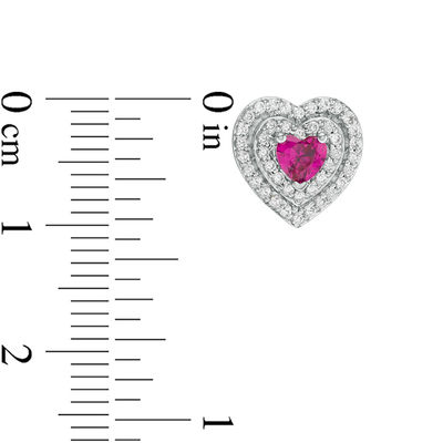 4.0mm Heart-Shaped Lab-Created Ruby and White Sapphire Double Frame Stud Earrings in Sterling Silver