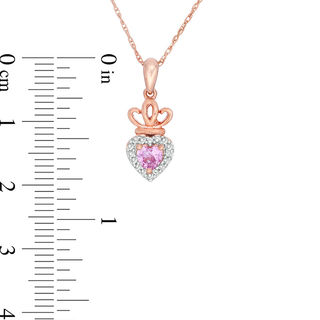 Lab-Created Pink and White Sapphire Frame Heart with Crown Pendant in 10K Rose Gold