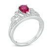 Pear-Shaped Lab-Created Ruby and White Sapphire Crown Ring in Sterling Silver