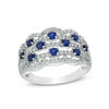 Thumbnail Image 0 of Lab-Created Blue and White Sapphire Scallop Edge Orbit Ring in Sterling Silver