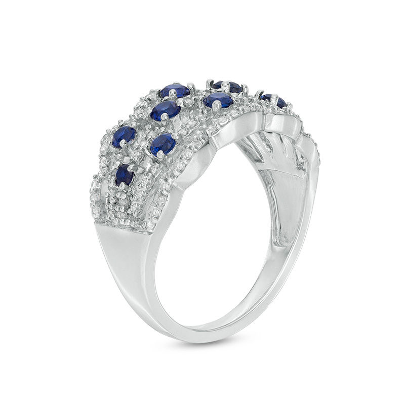 Lab-Created Blue and White Sapphire Scallop Edge Orbit Ring in Sterling Silver|Peoples Jewellers