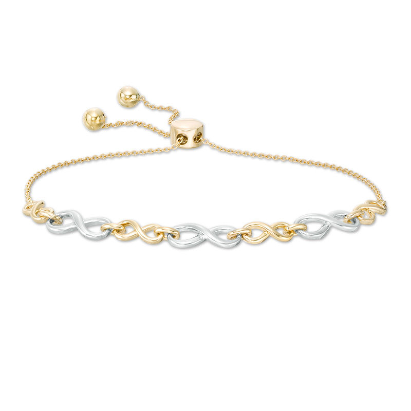 Large and Small Alternating Infinity Link Bolo Bracelet in 10K Two-Tone Gold - 9.5"|Peoples Jewellers