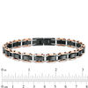 Thumbnail Image 3 of Men's Triple Row Rectangle Link Bracelet in Stainless Steel and Black and Rose IP - 8.5"