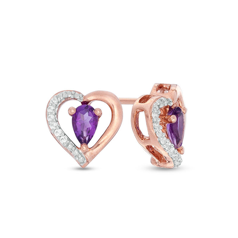 Pear-Shaped Amethyst and 0.04 CT. T.W. Diamond Heart Stud Earrings in 10K Rose Gold|Peoples Jewellers