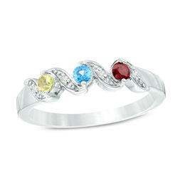 Mother's Birthstone and Diamond Accent Ring (1-3 Stones)
