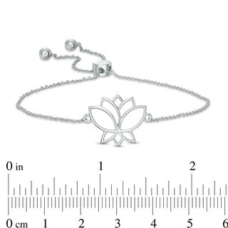 Lotus Flower Outline Bolo Bracelet in 10K White Gold - 9.5"