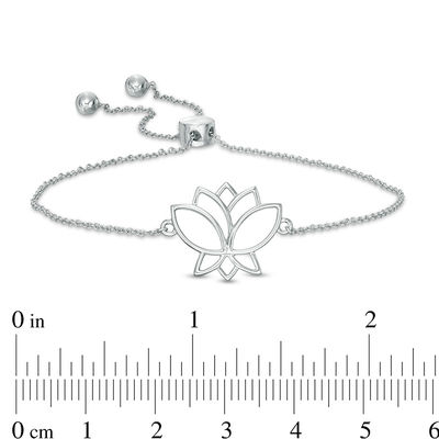 Lotus Flower Outline Bolo Bracelet in 10K White Gold - 9.5"