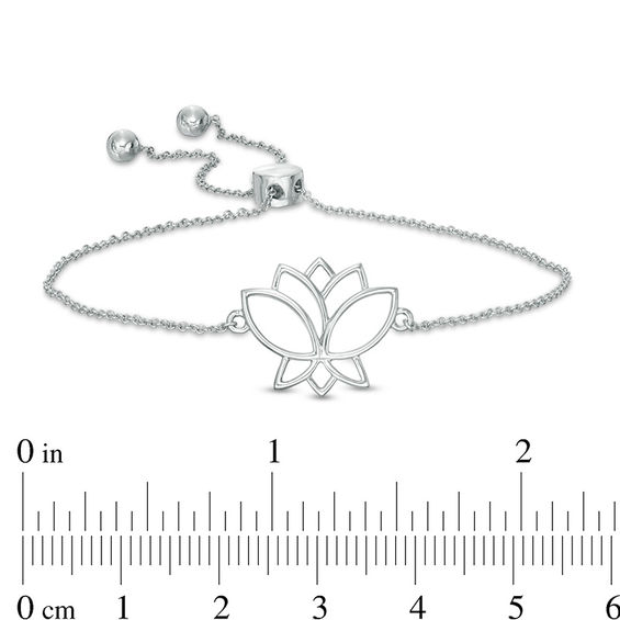 Lotus Flower Outline Bolo Bracelet in 10K White Gold - 9.5"