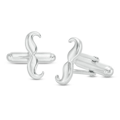 Men's Handlebar Mustache Cuff Links in Sterling Silver