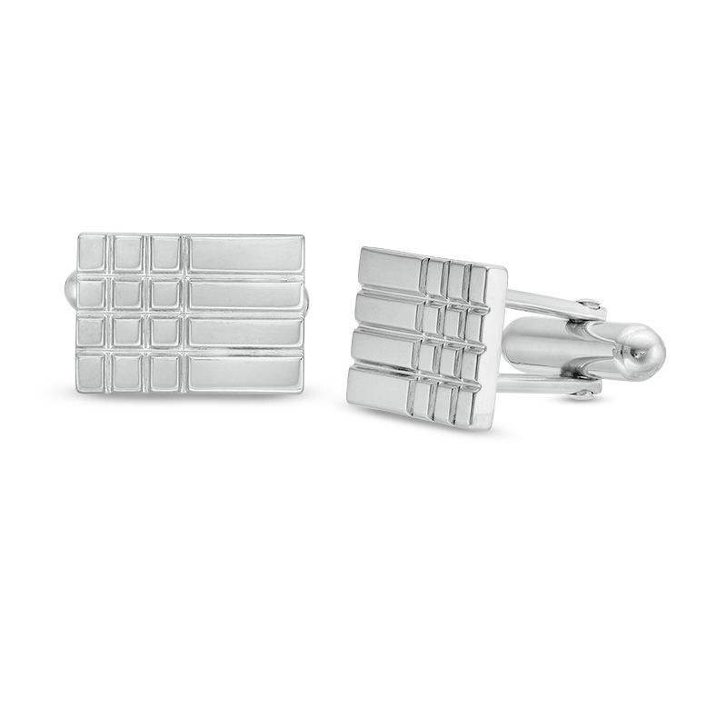 Men's Horizontal Bar and Grid Pattern Cuff Links in Sterling Silver|Peoples Jewellers