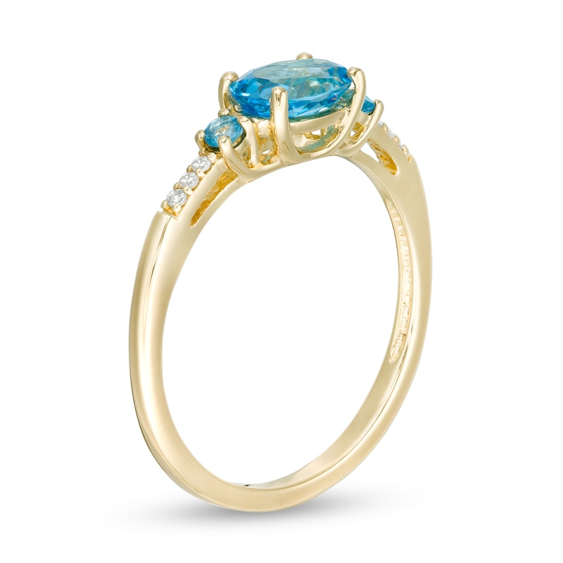 Sideways Oval Blue Topaz and Diamond Accent Ring in 10K Gold|Peoples Jewellers