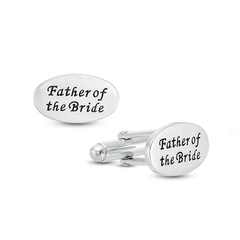 Men's Oval Etched "Father of the Bride" Cuff Links in Sterling Silver