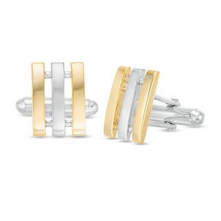 Men's Split Triple Bar Cuff Links in Sterling Silver and 14K Gold Plate