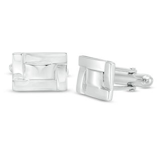 Men's Rectangle Overlapping Frame Cuff Links in Sterling silver