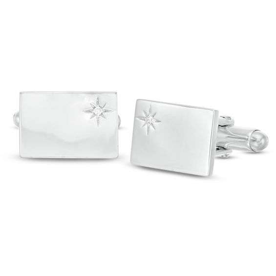 Men's Diamond Accent Starburst Rectangular Cuff Links in Sterling Silver