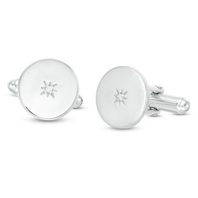 Men's Diamond Accent Starburst Round Cuff Links in Sterling Silver