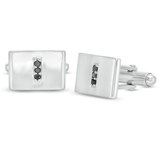 Men's 0.145 CT. T.W. Black Diamond Vertical Trio Cuff Links in Sterling Silver