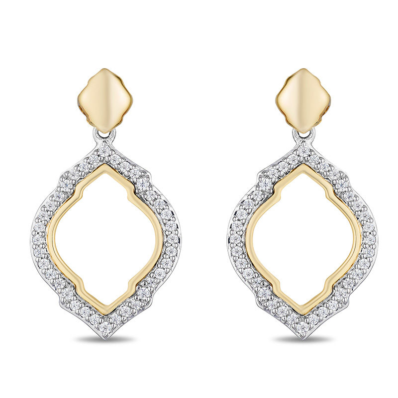 Enchanted Disney Jasmine 0.18 CT. T.W. Diamond Arabesque Outline Drop Earrings in Sterling Silver and 10K Gold|Peoples Jewellers