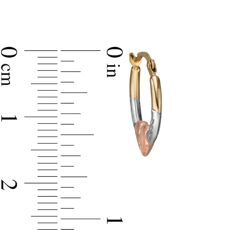17.0mm Multi-Finish with Puff Heart Tube Huggie Hoop Earrings in 14K Tri-Tone Gold|Peoples Jewellers